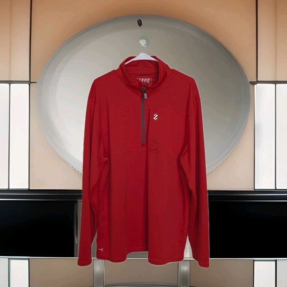 IZOD PerformeX Mens 1/4 Zip  Pullover Red Polyester Size XL